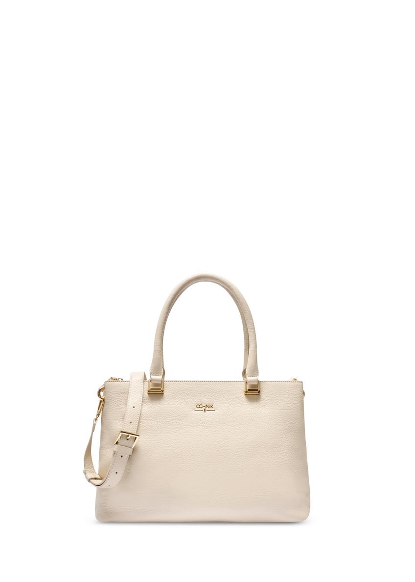 Cream leather women's shopper bag TORES-1204-0B(W26)