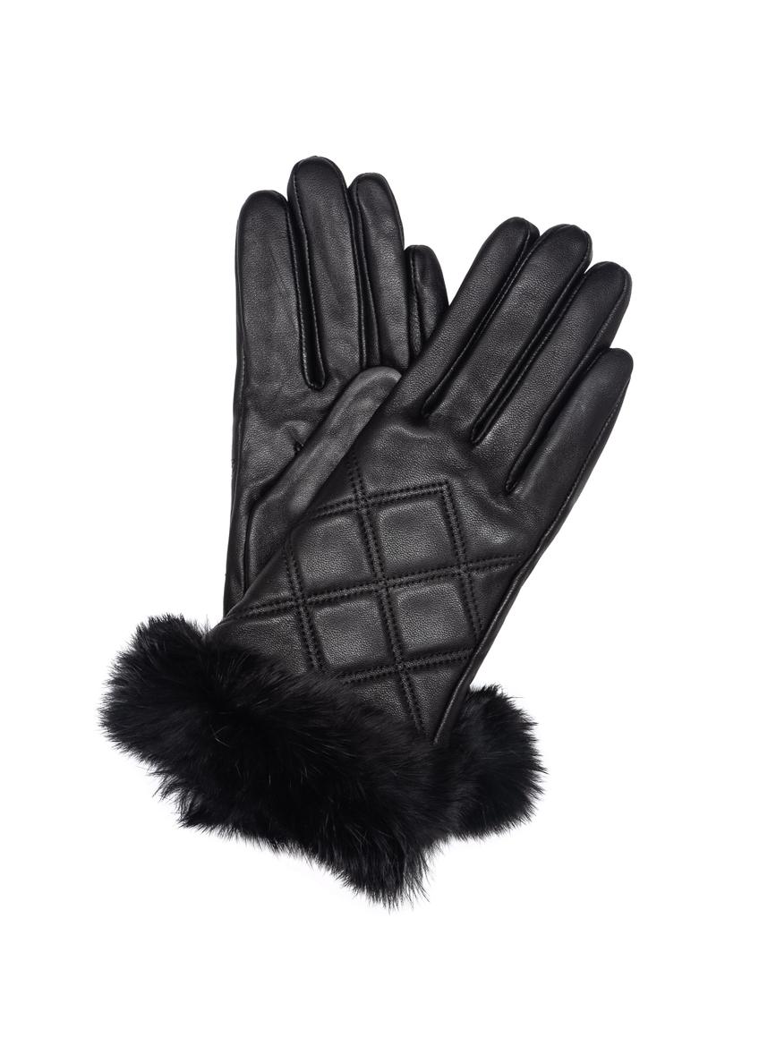 Women's leather gloves with fur REKDS-0071-99(Z23)-01