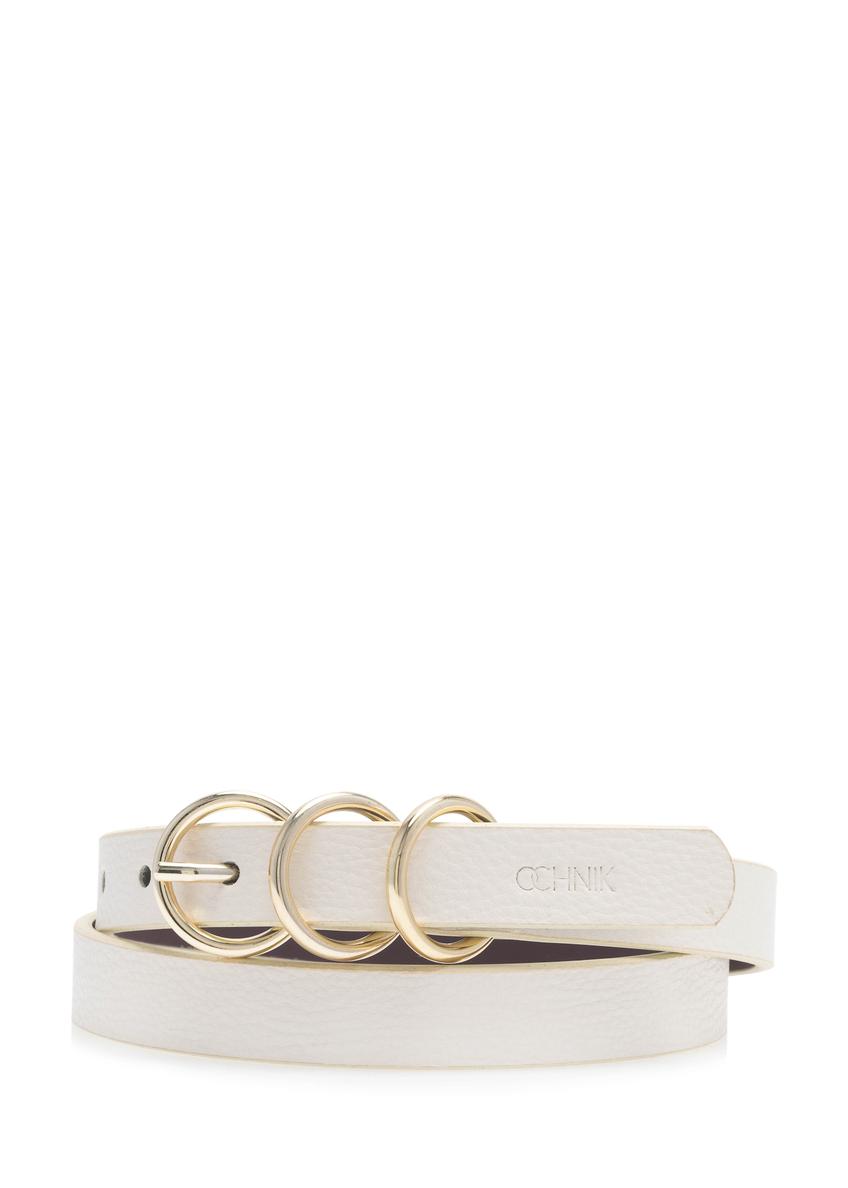 Women's cream leather belt PASDS-0320-12(W25), front product view on white background.