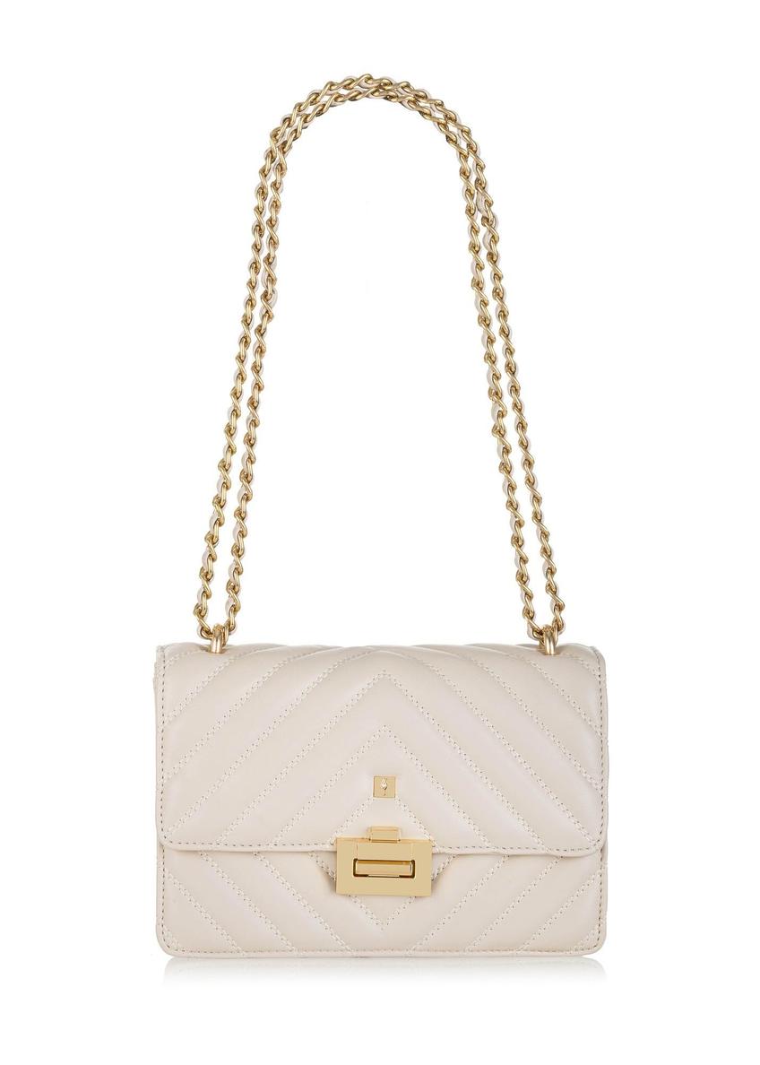 Cream quilted women's handbag TOREC-0528D-12(Z25), front product view on white background.