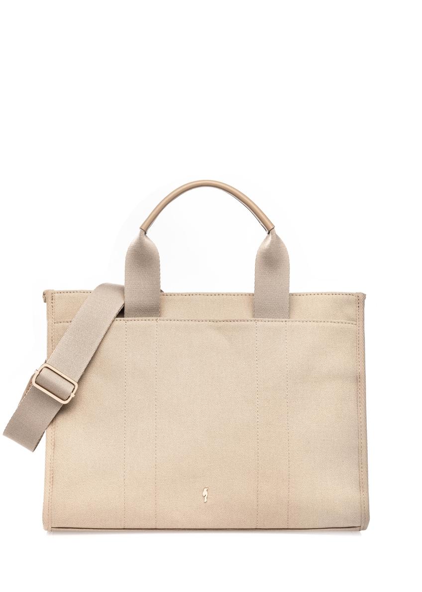 Light beige cotton women's handbag TOREN-0332-1B(W26), front product view on white background.