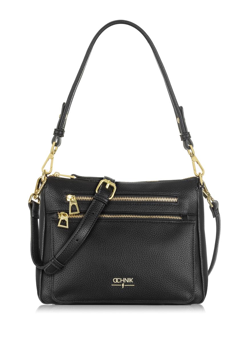 Black women's imitation leather messenger bag TOREC-0966A-99(Z25) - front view of the bag on a white background.