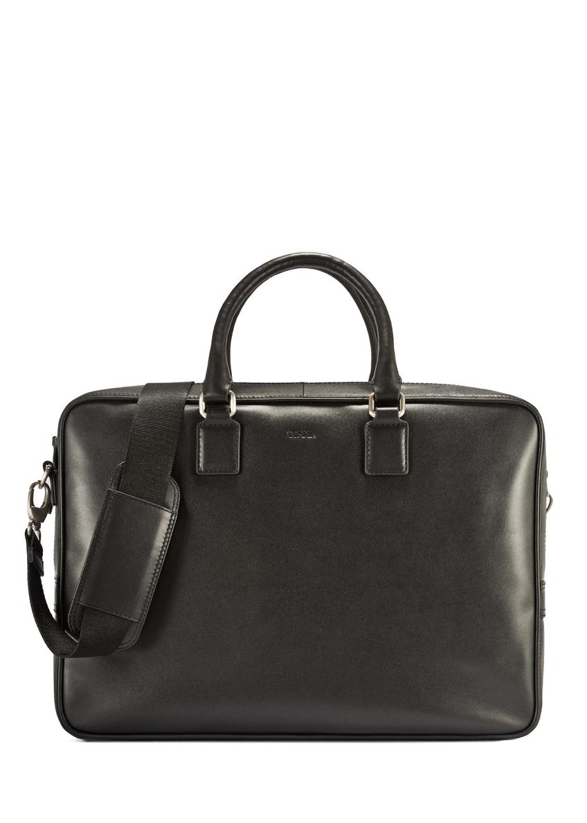 Roomy men's bag made of black leather TORMS-0471-99(Z25), front product view on a white background.