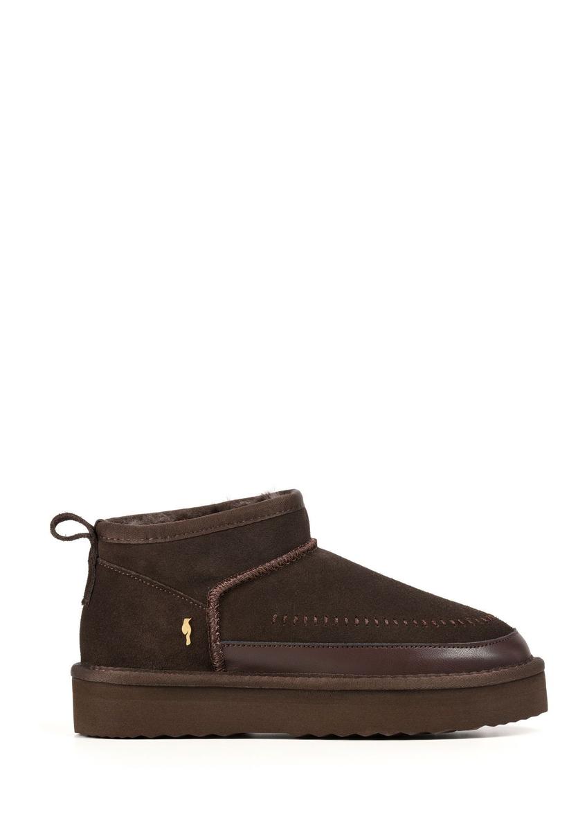 Brown women's snow boots BUTYD-1220-1I(Z26), side view of the product on a white background.