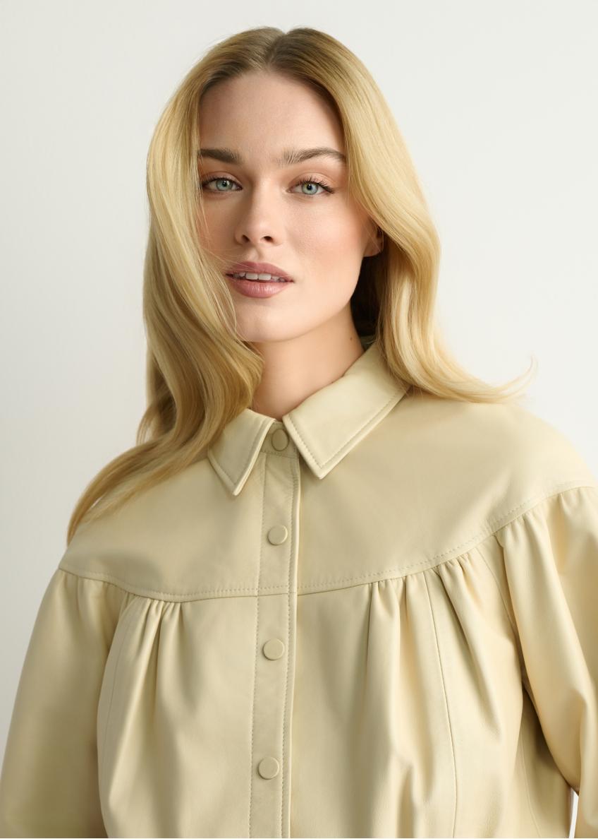 Light yellow women's leather jacket KURDS-0574-2A(W26)