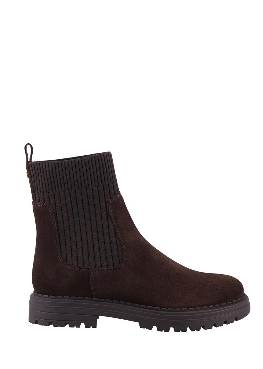 Women's brown suede Chelsea boots BUTYD-1194-1I(Z26), product view from the side on a white background.