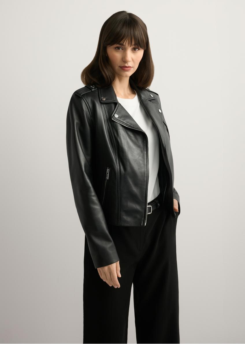 Women's leather jacket in black KURDS-0601-99(W26)