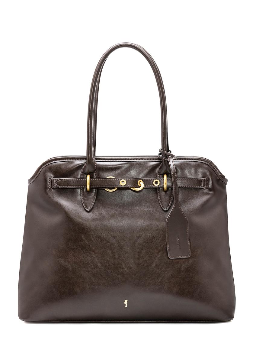 Brown large women's handbag TOREC-1076-89(Z25), front product view on white background.