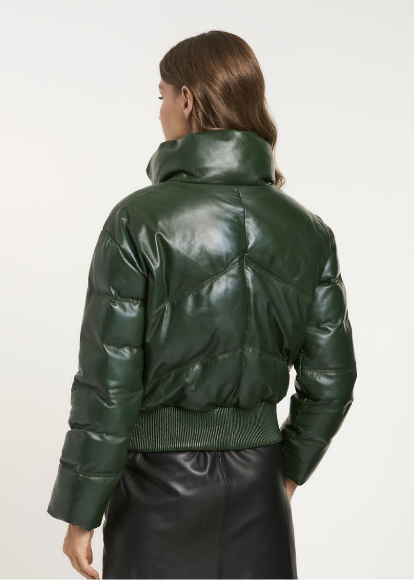 Women's green leather down jacket KURDS-0379-1247(Z22)