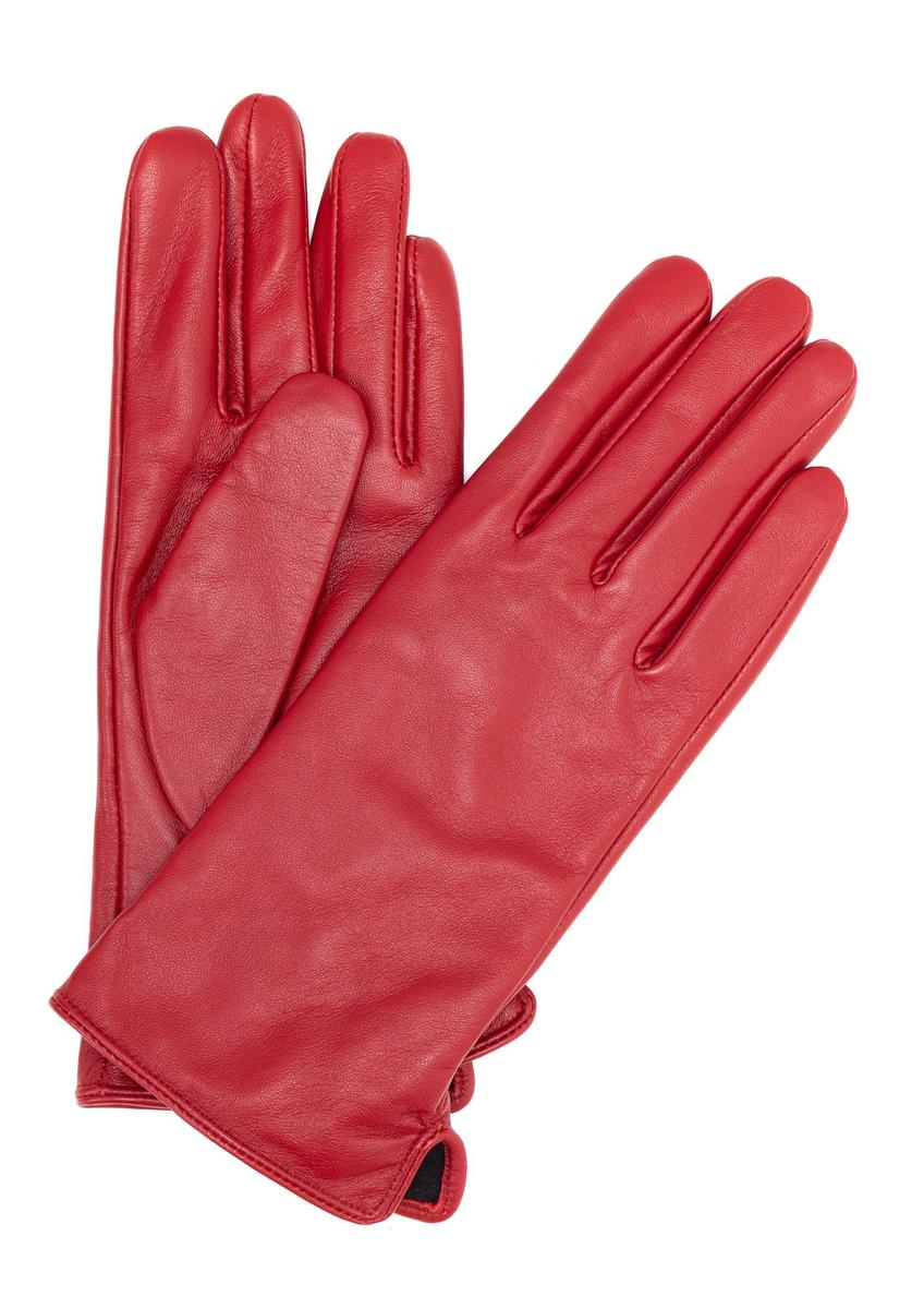 Women's red leather gloves REKDS-0001A-4B(Z26), front product view on white background.