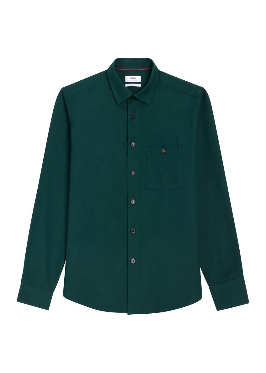 Men's green cotton shirt KOSMT-0376-8C(Z26), front view on a white background.