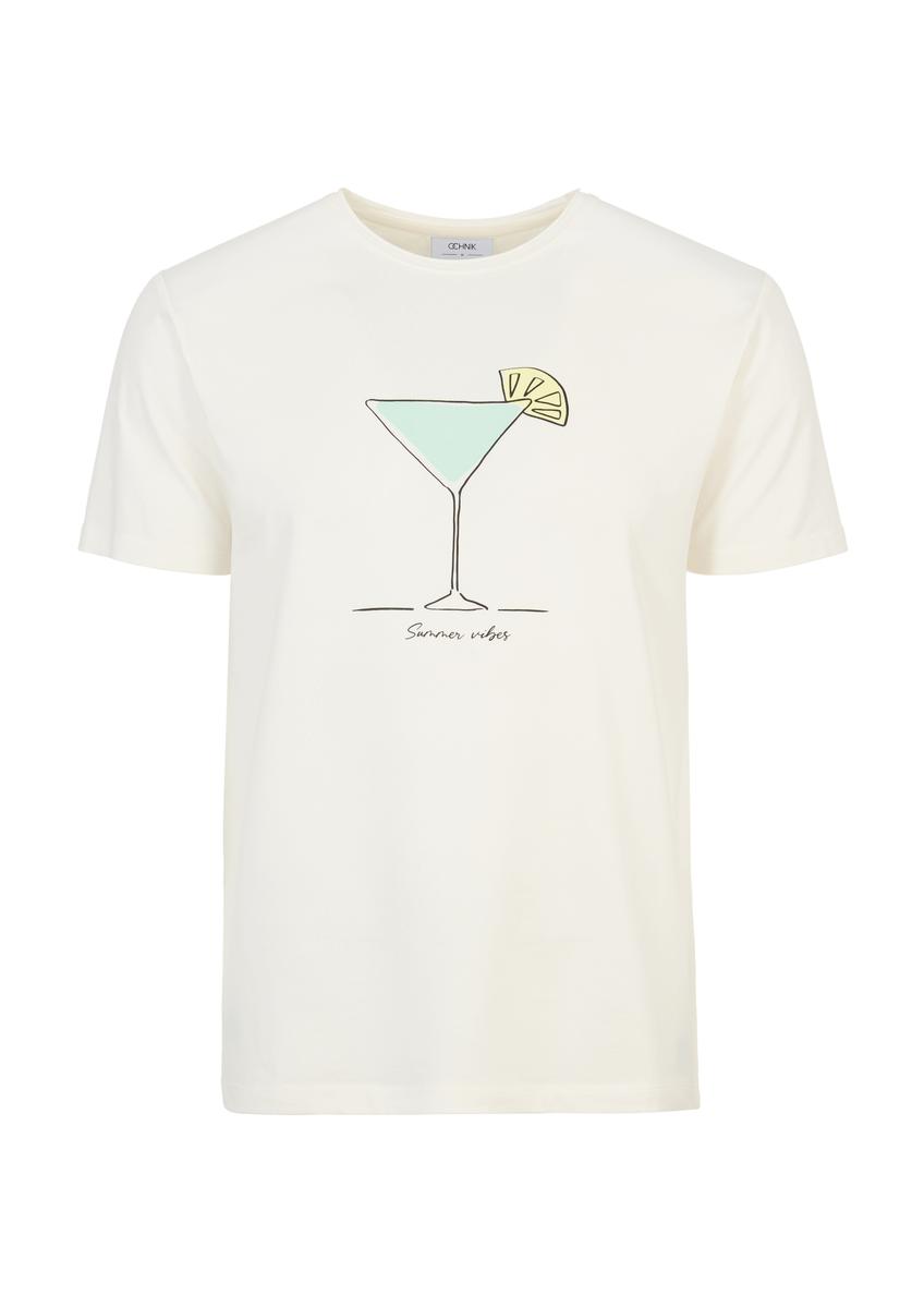 Cream print men's T-shirt TSHMT-0086-11(W23)-04