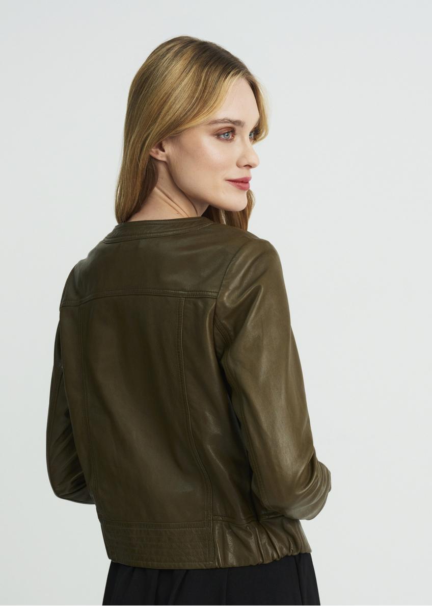 Women's leather jacket in khaki color KURDS-0342-1213(W22)