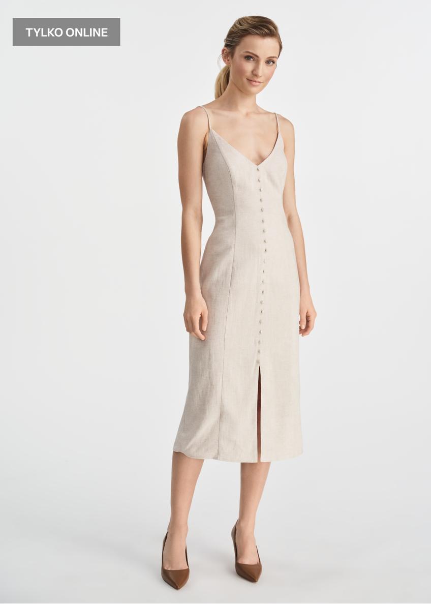Beige linen midi dress SUKDT-0235-81(W25)