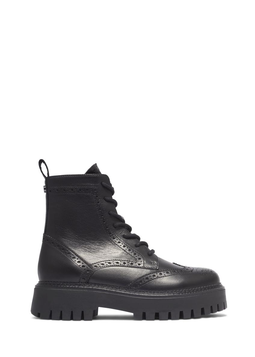 Women's leather ankle boots in black BUTYD-1289-99(Z26), side view of the product on a white background.