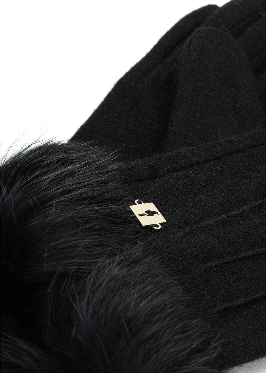 Black women's wool gloves with fur REKDF-0031A-99(Z25)