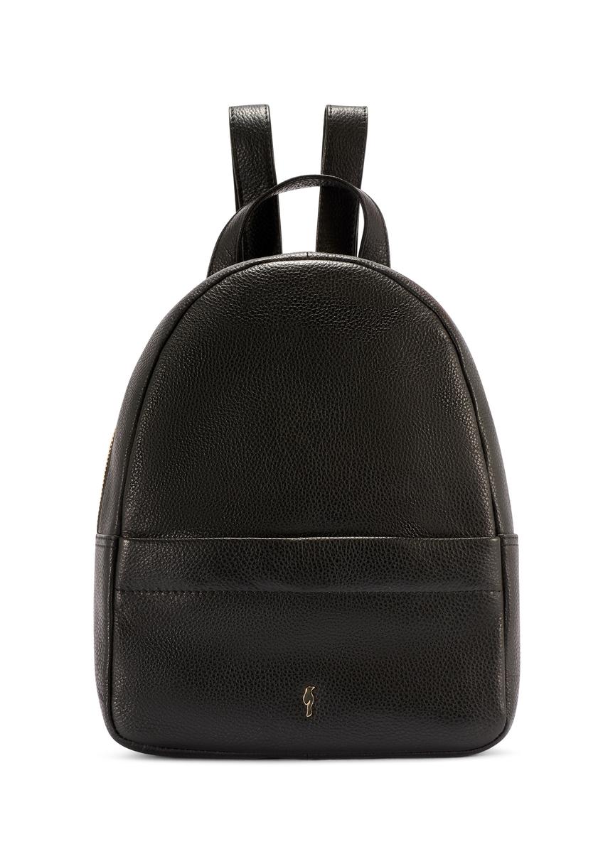 Black medium leather women's backpack TORES-1268-9I(W26), front product view on white background.
