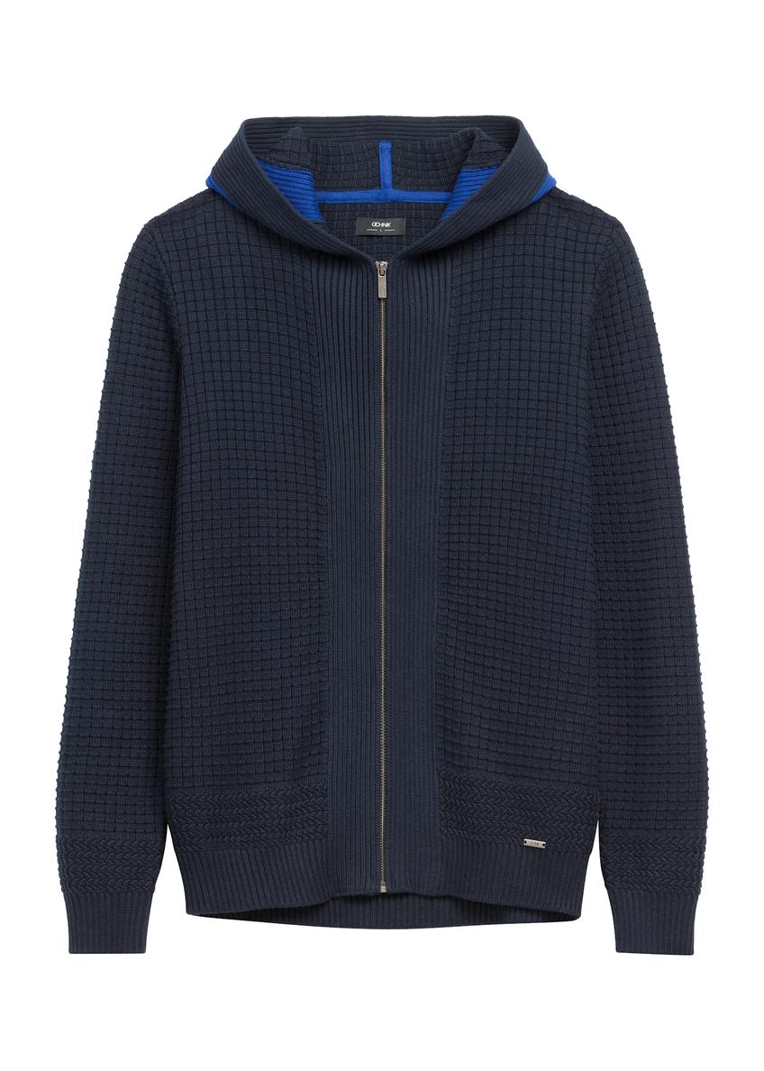 Navy blue men's hooded sweater SWEMT-0182-68(Z25), product view from the front on a white background.