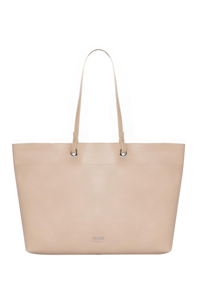Beige pebbled shopper bag TOREC-1252-1B(Z26), front product view on a light background.