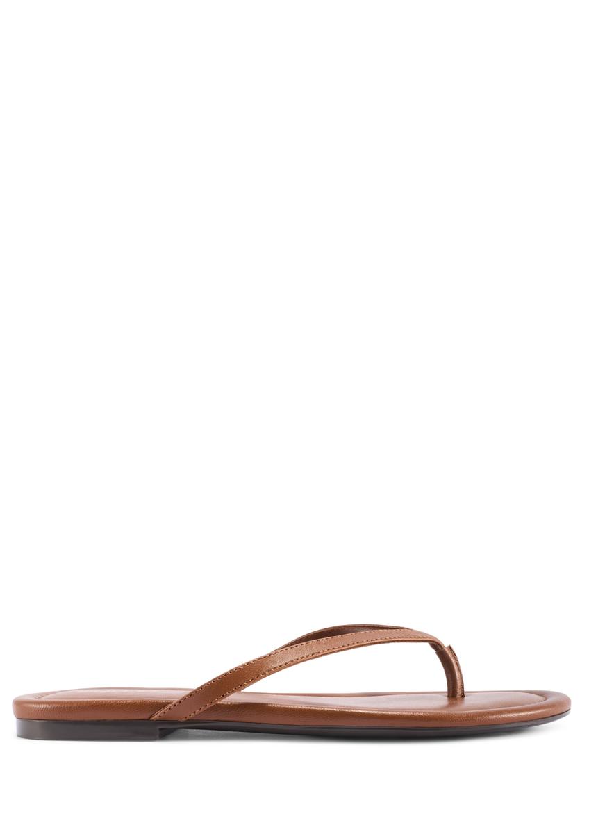 Women's leather flip-flops in camel color BUTYD-1271-1D(W26), side view of the product on a white background.