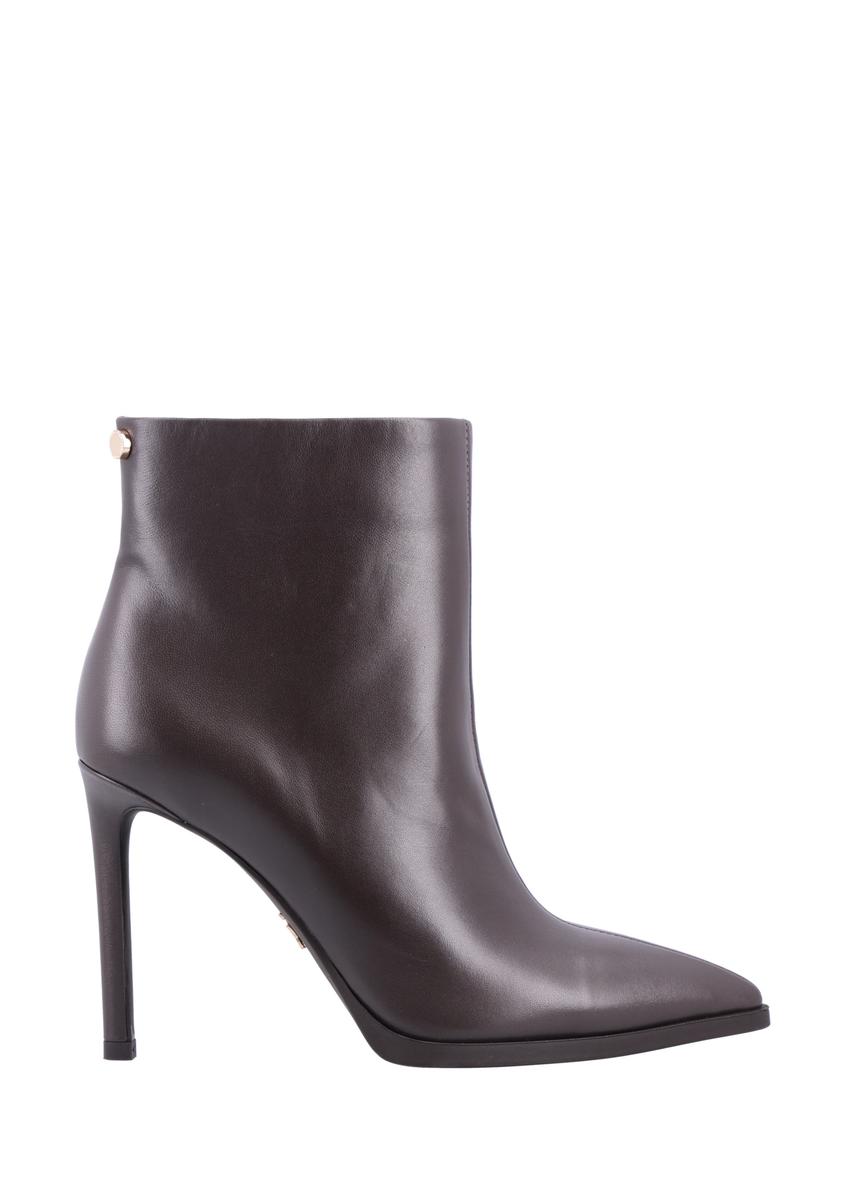 Dark brown leather high heel ankle boots BUTYD-1207-1I(Z26), side view of the product on a white background.