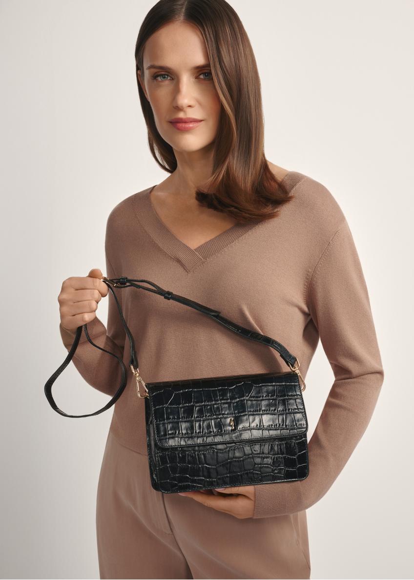 Black small croco leather handbag TORES-1233-9G(W26)