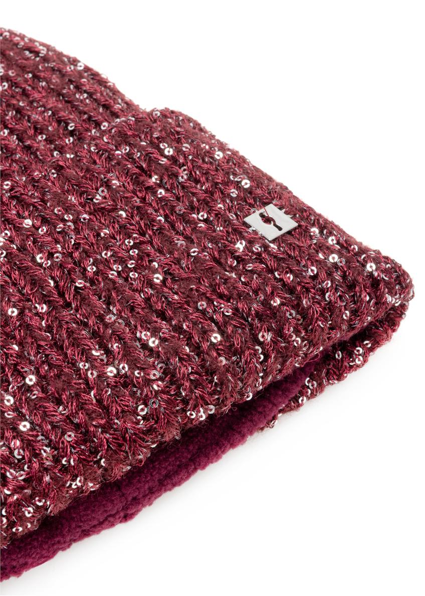 Burgundy women's cap with sequins CZADT-0211-49(Z25)