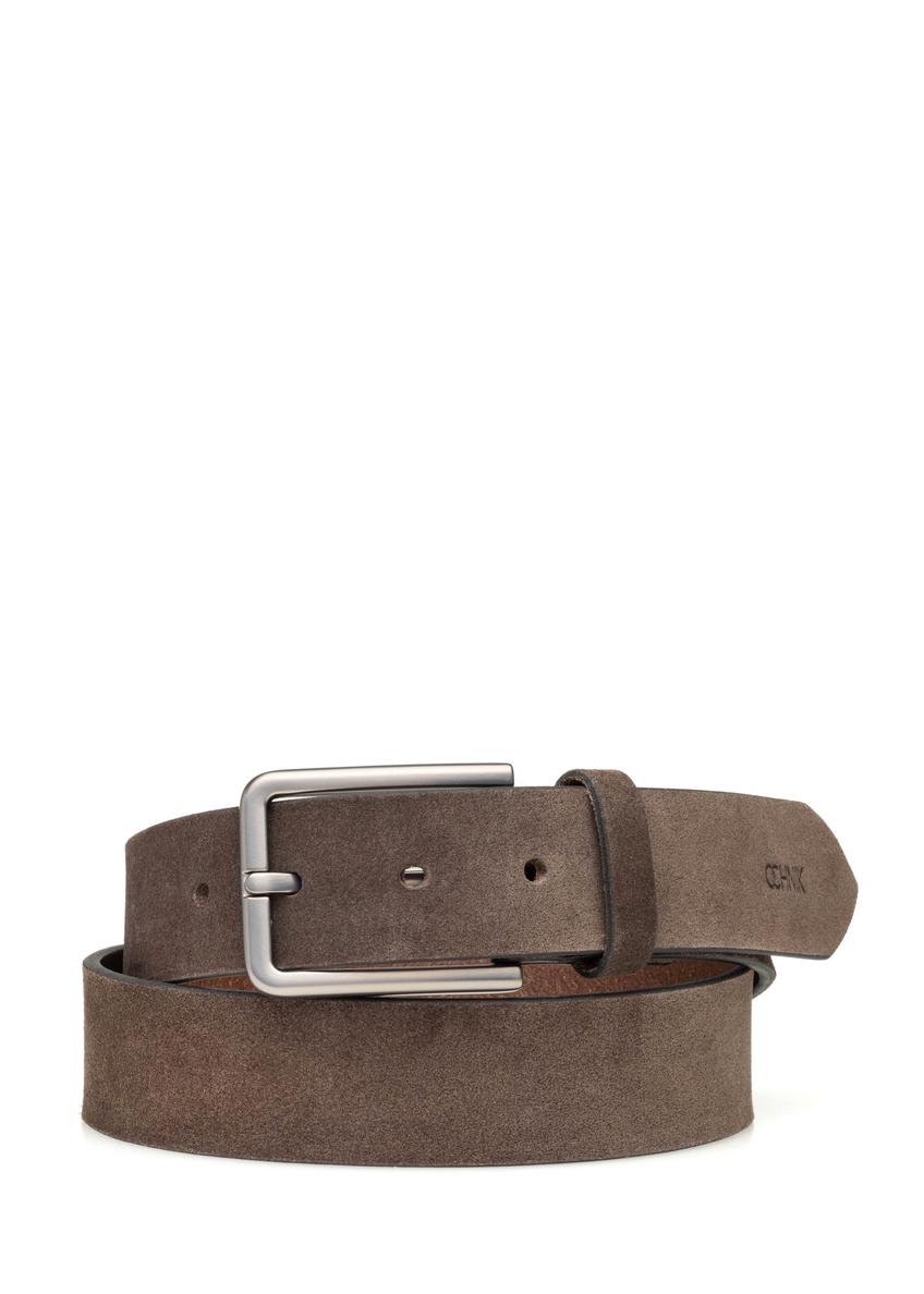 Men's brown suede belt PASMS-0275-1H(W26) - front product view on white background.