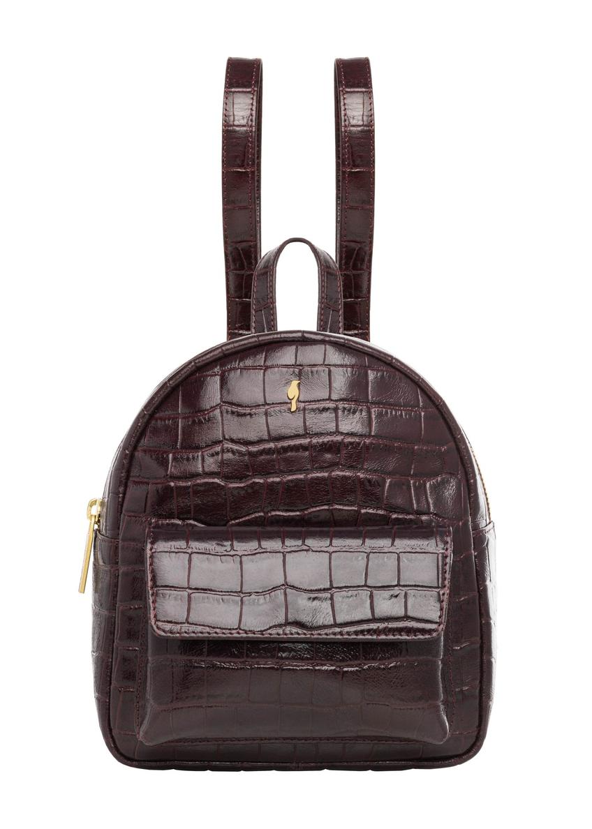 Burgundy croco leather women's backpack TORES-1323-4D(Z26) - front product view, on white background.