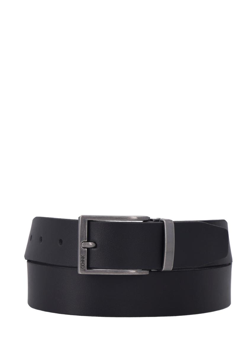 Men's black leather belt PASMS-0289-99(Z26), front product view on white background.