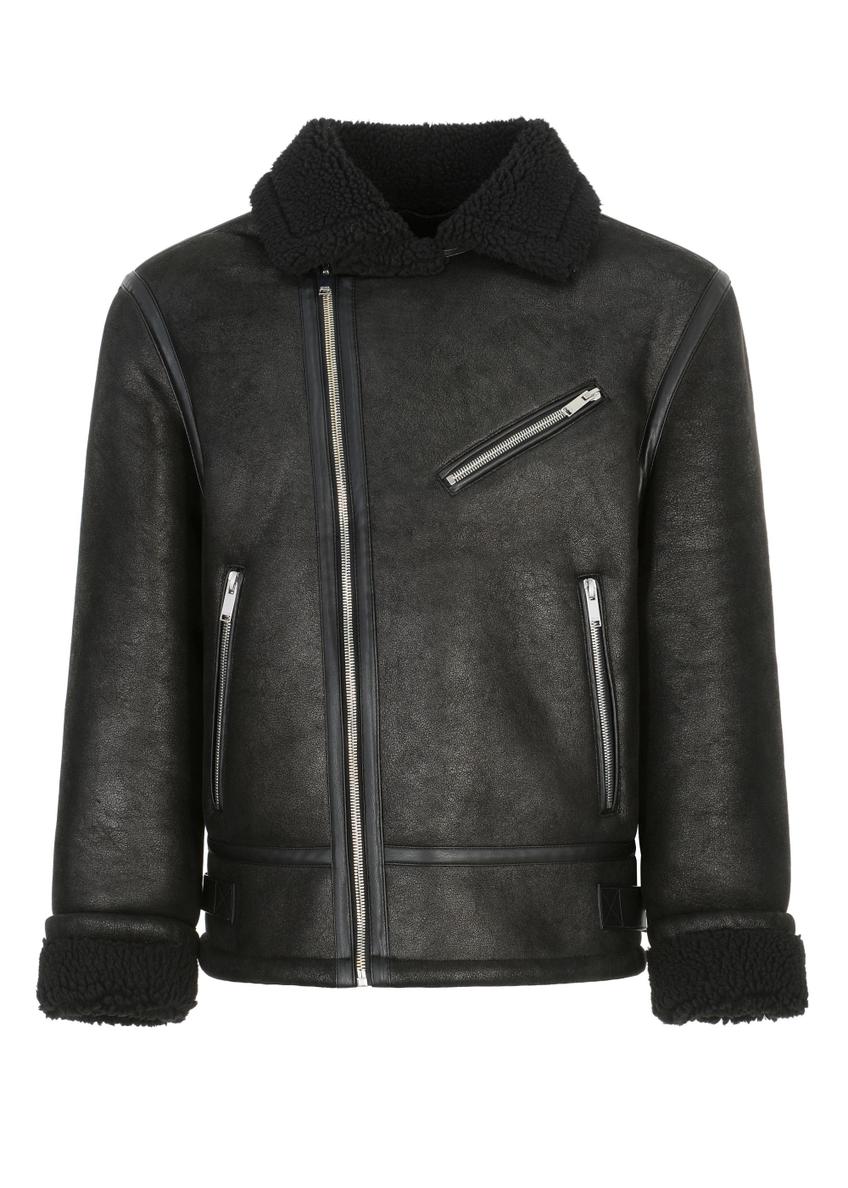 Classic black men's sheepskin coat KOZMP-0001A-99(Z25)