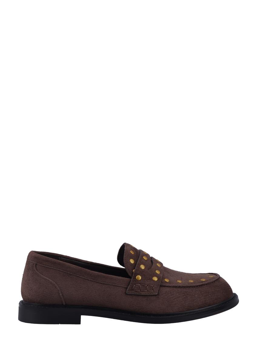 Dark brown suede women's moccasins BUTYD-1329-1I(Z26), side product view on white background.