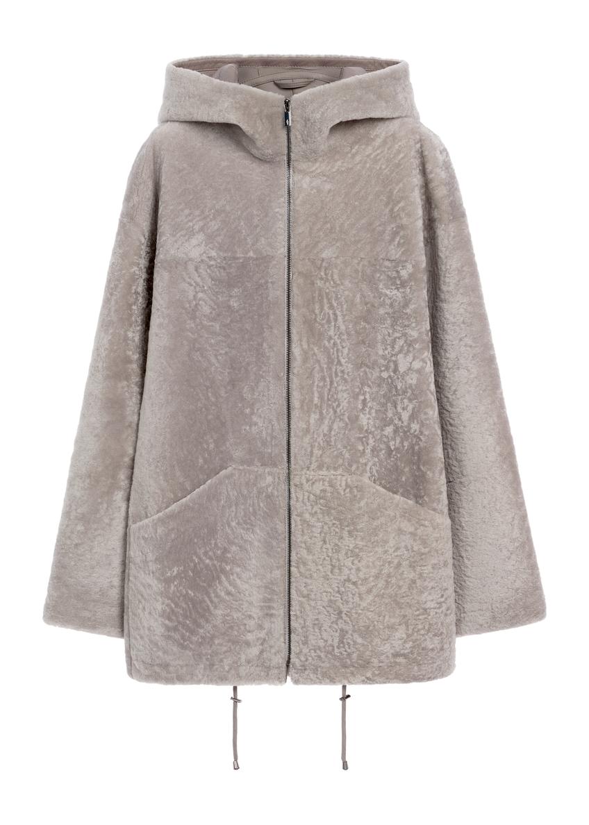 Light gray women's sheepskin coat KOZDS-0092-3098(Z25), product view from the front on a white background.