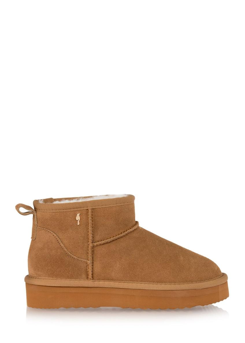 Cognac short women's snow boots BUTYD-1138-1F(Z26), side view of the product on a white background.