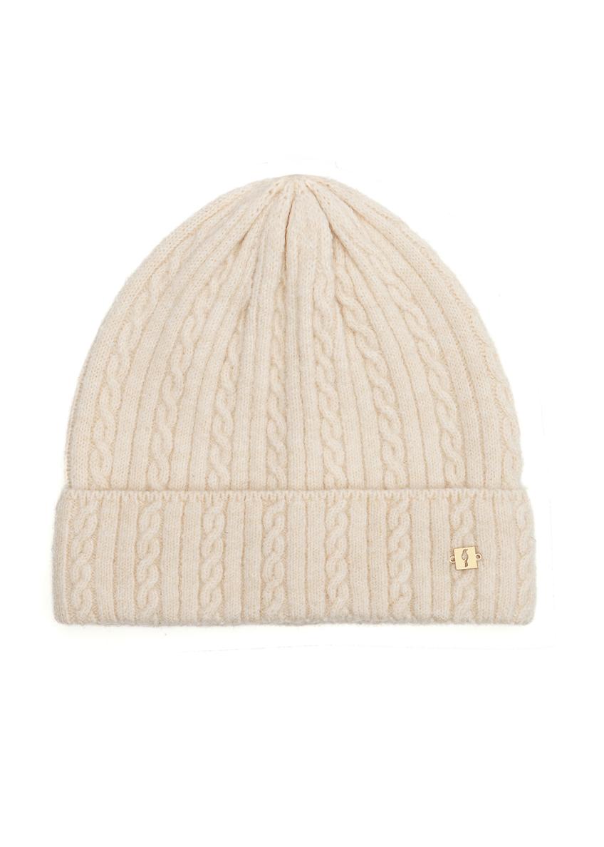 Cream women's hat with braids CZADT-0170-16(Z25), front product view on white background.