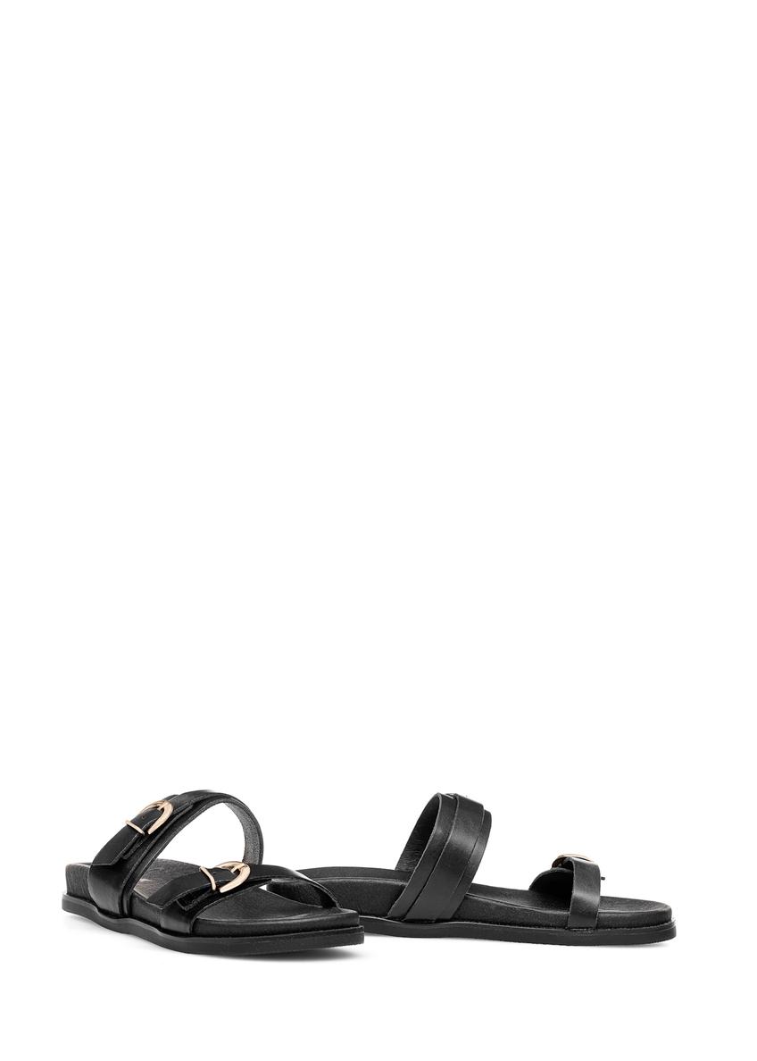 Black leather women's flip-flops BUTYD-1160-99(W25)