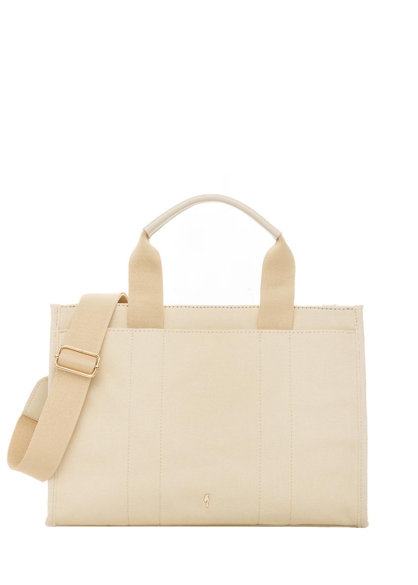 Cream cotton women's handbag TOREN-0332-0B(W26), front product view on white background.