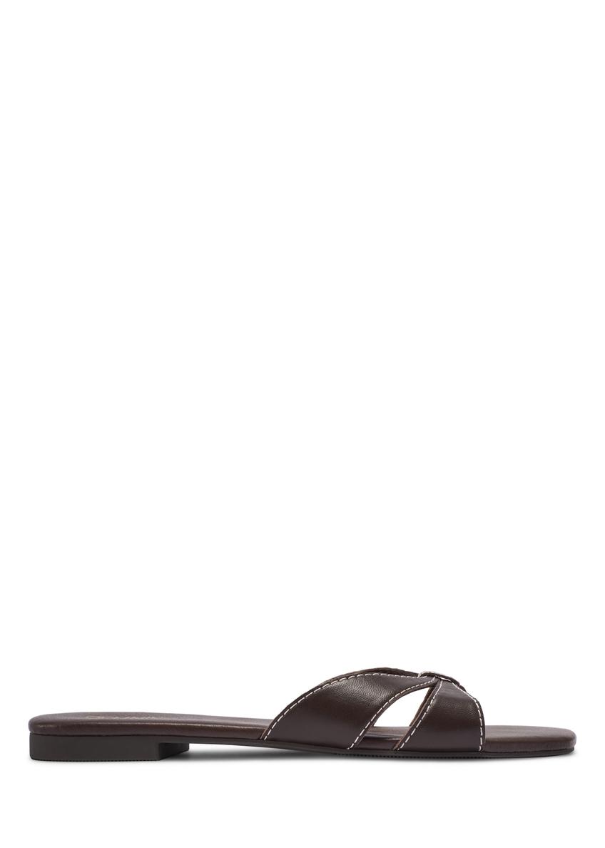 Dark brown leather women's mules BUTYD-1227-1I(W26), side view of the product on a white background.