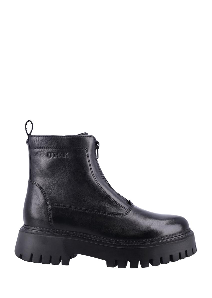 Black leather women's ankle boots BUTYD-1291-99(Z26), side view of the product on a white background.