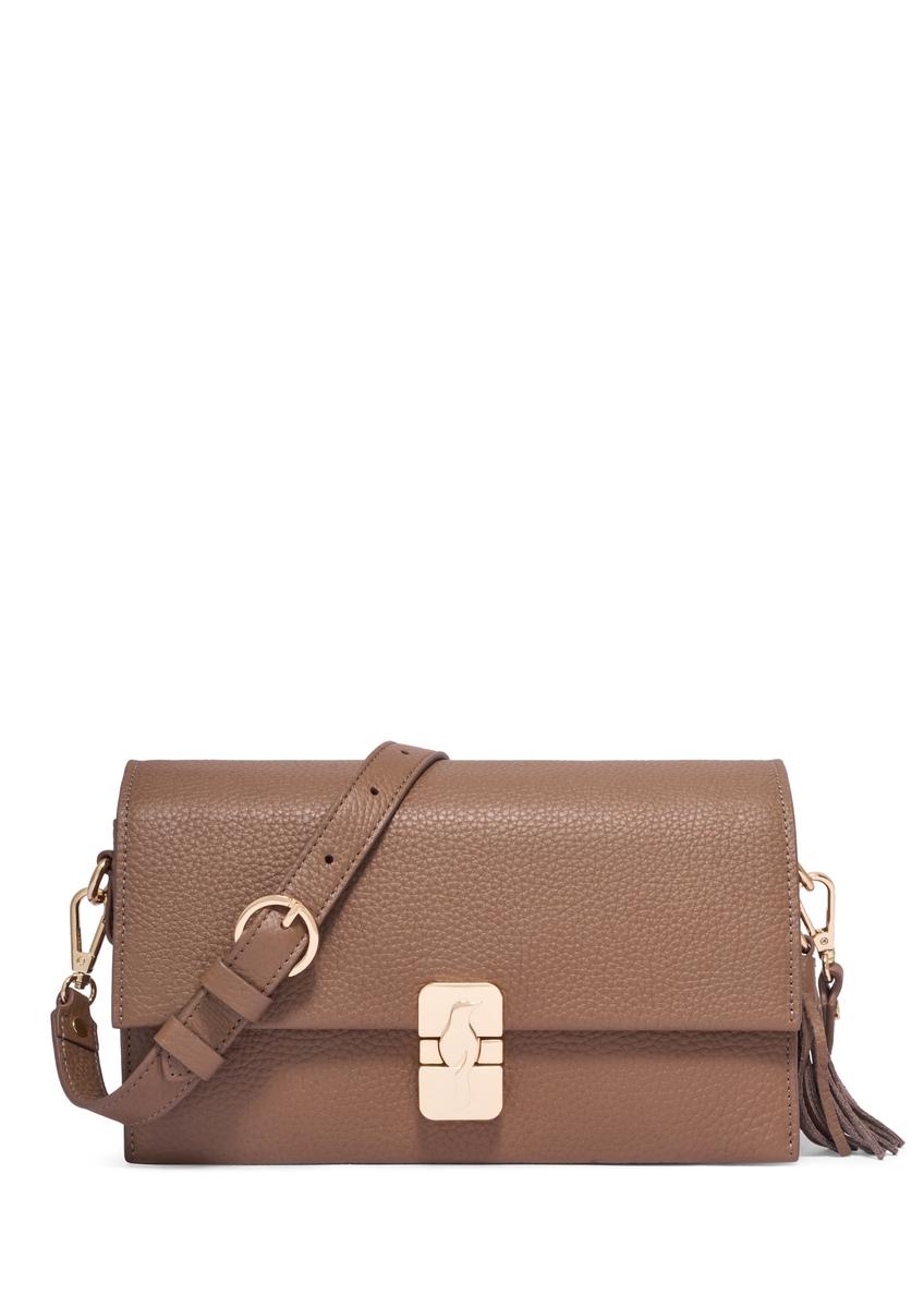 Light brown leather shoulder bag TORES-1418-1K(Z26), front product view on white background.