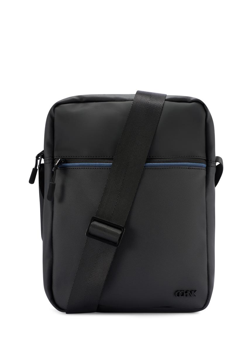 Black men's crossbody bag TORMN-0395-9J(W26) - front product view, on white background.