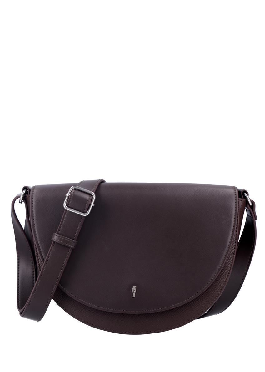 Brown semi-circular women's messenger bag TOREC-1298-1I(Z26), front product view on white background.