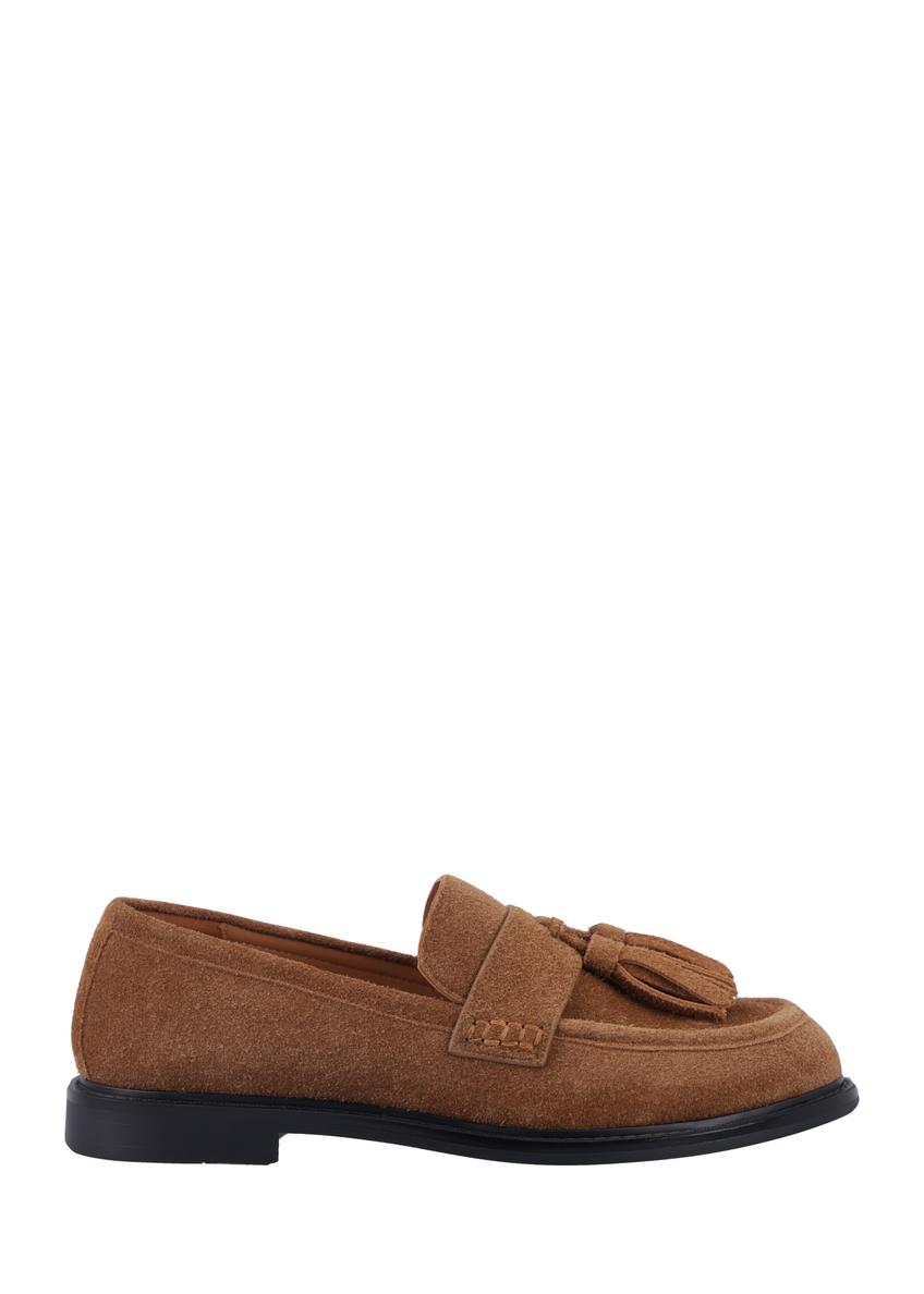 Women's suede moccasins in cognac color BUTYD-1331-1F(Z26), side view of the product on a white background.