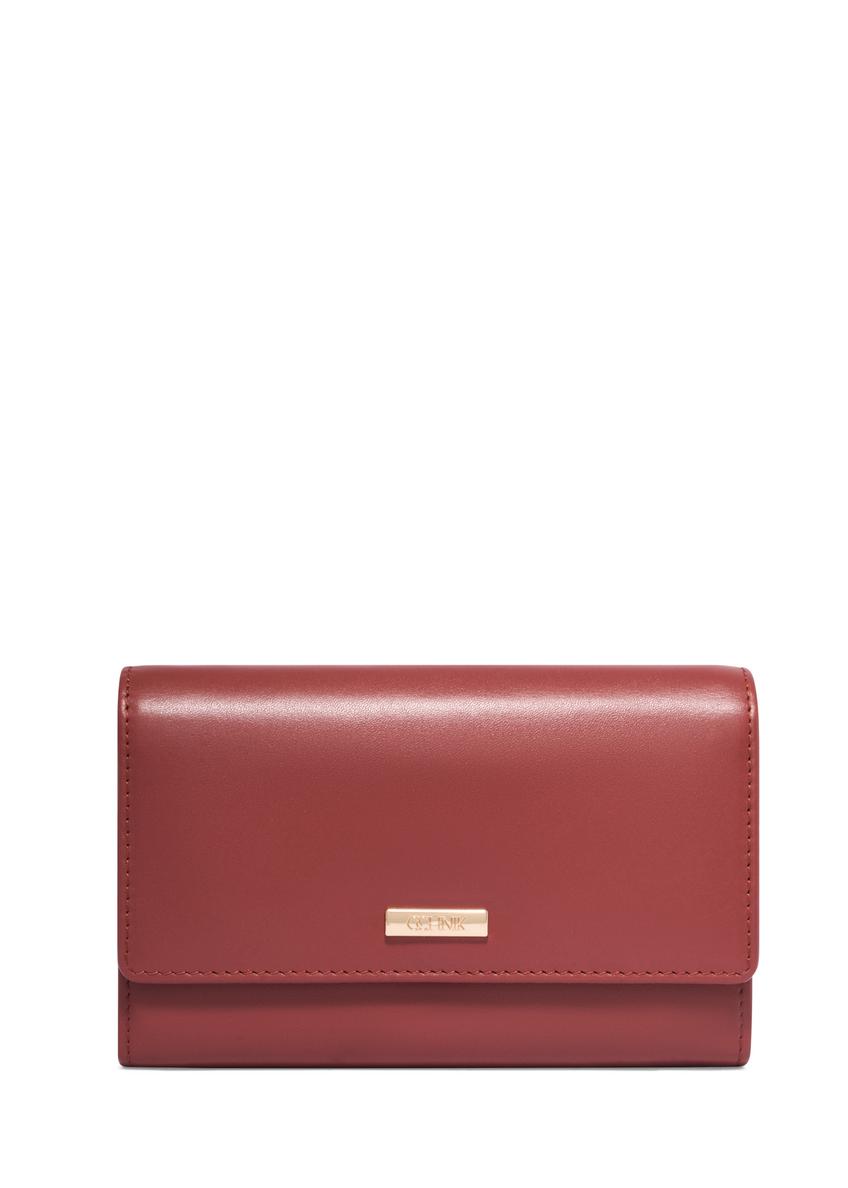 Red large leather women's wallet PORES-1024-3D(Z26), front product view on white background.