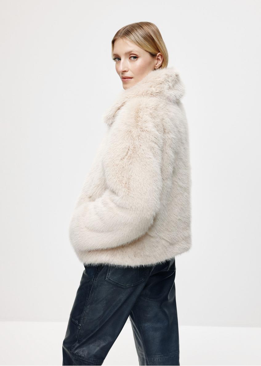 Beige short women's fur coat FUTDP-0056-81(Z24)