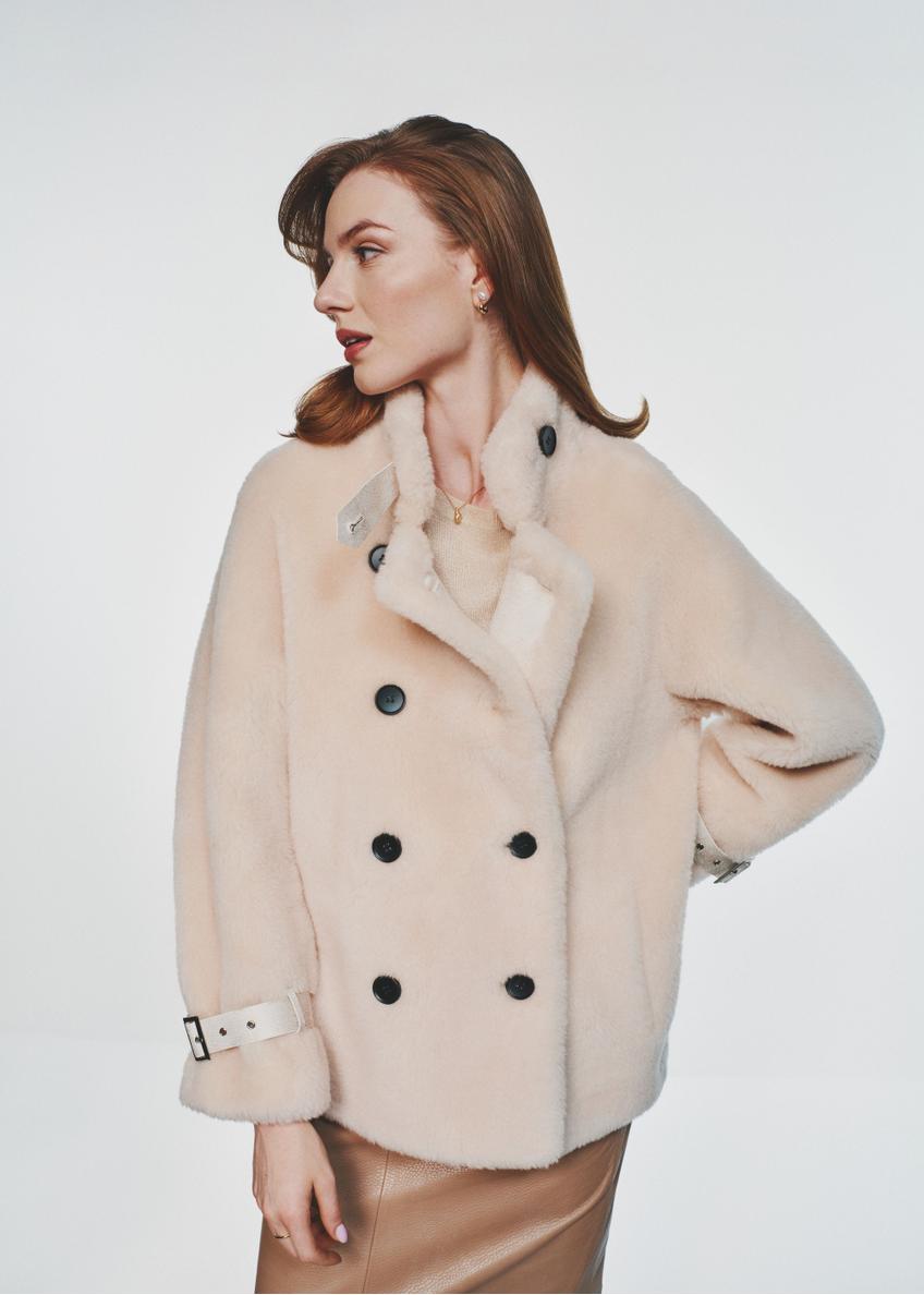 Beige women's wool fur coat FUTDW-0028-81(Z24)-02