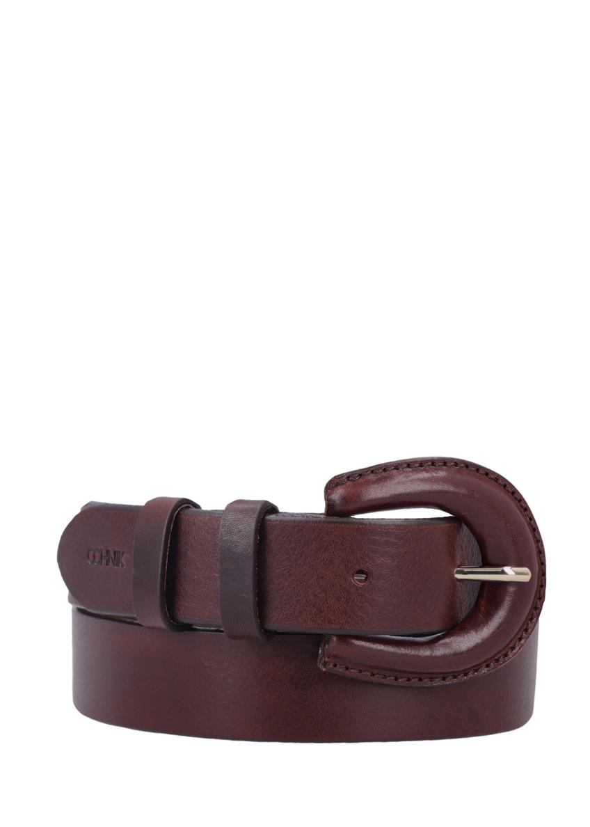 Brown leather women's belt PASDS-0356-1I(Z26), front product view on white background.