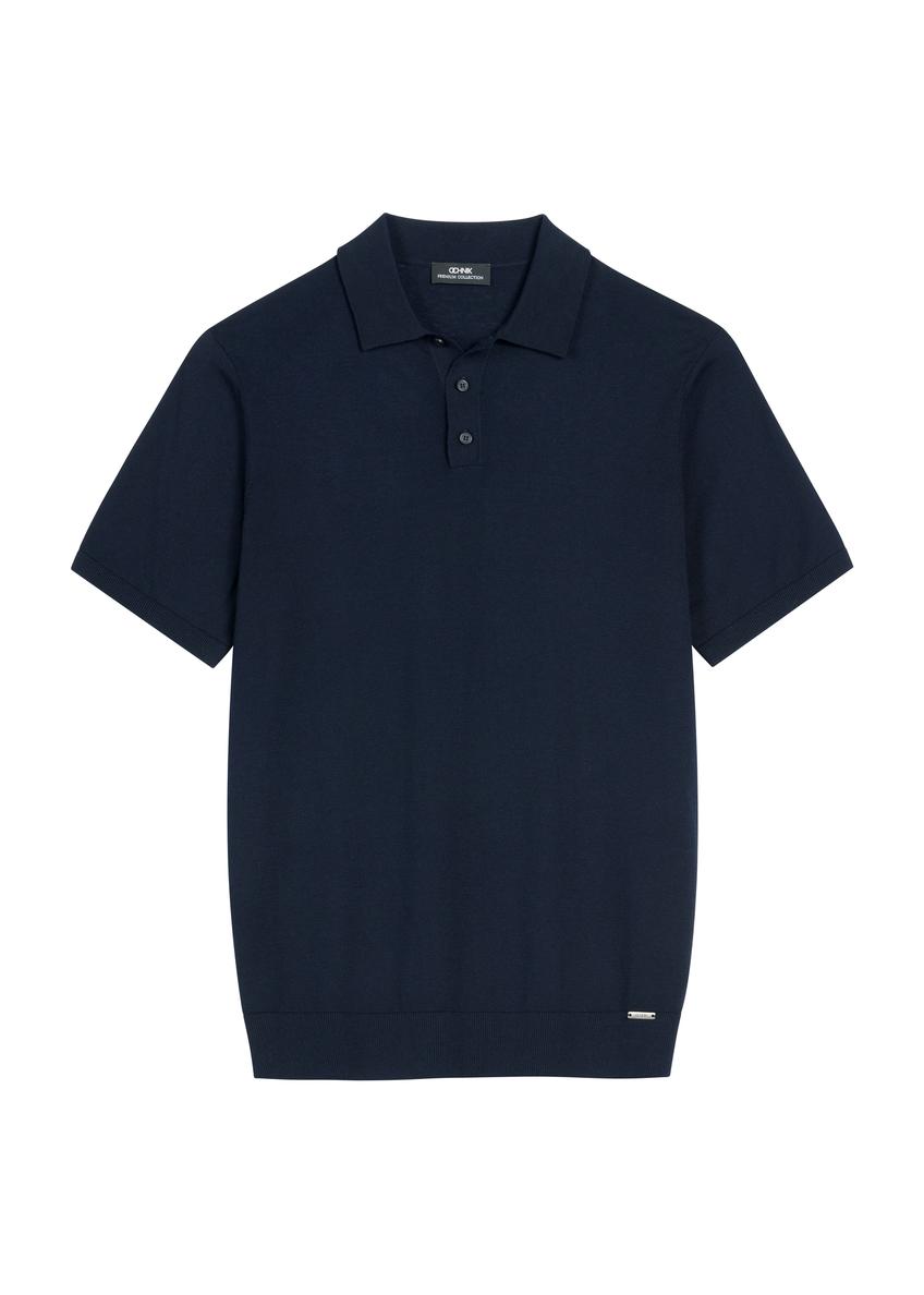 Navy blue silk polo shirt POLMT-0094-7E(W26)
