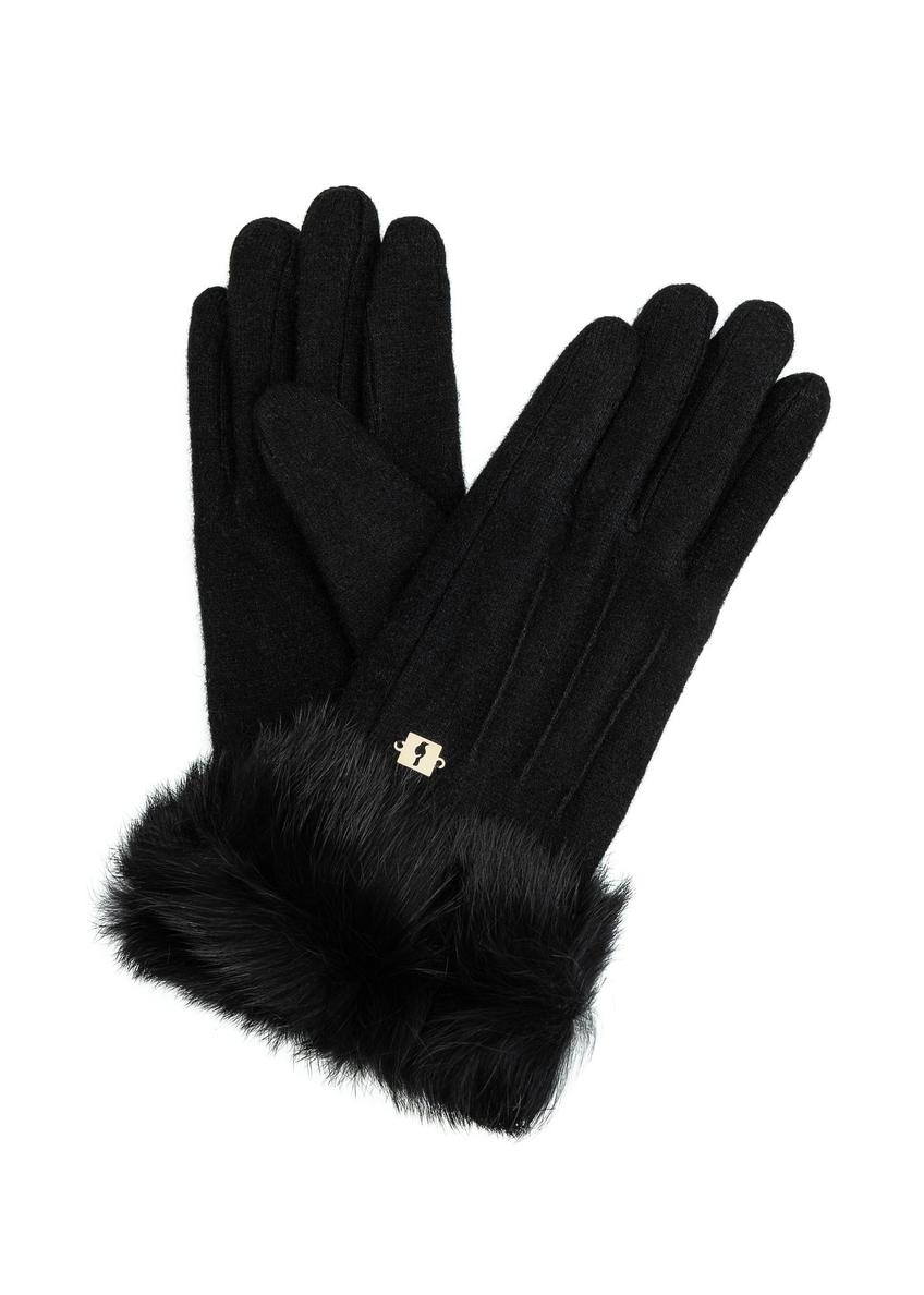 Black women's wool gloves REKDF-0031A-99(Z25) - product view from above on a white background.