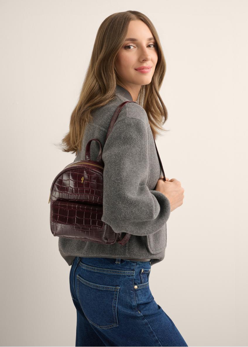 Burgundy croco leather women's backpack TORES-1323-4D(Z26)